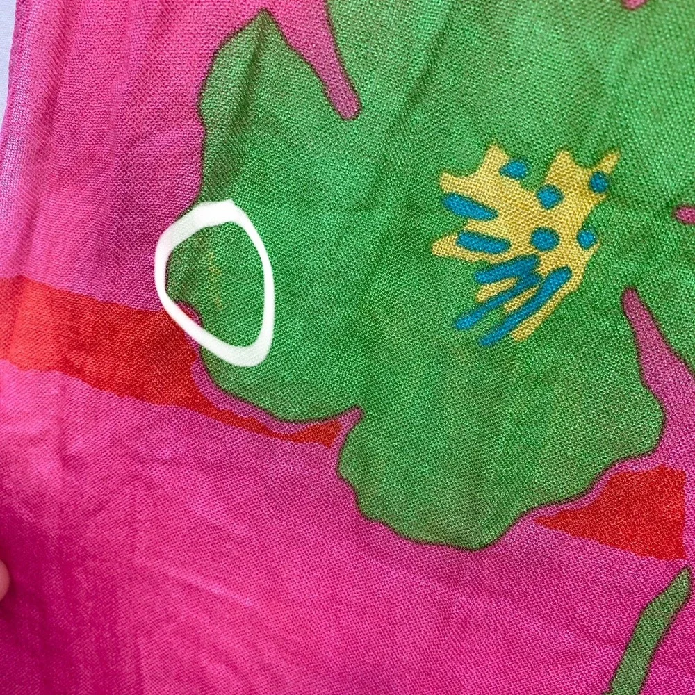 Vtg Floral Scarf Liz Claiborne Hawaiian Hibiscus Red Pink Blue Green Tropical